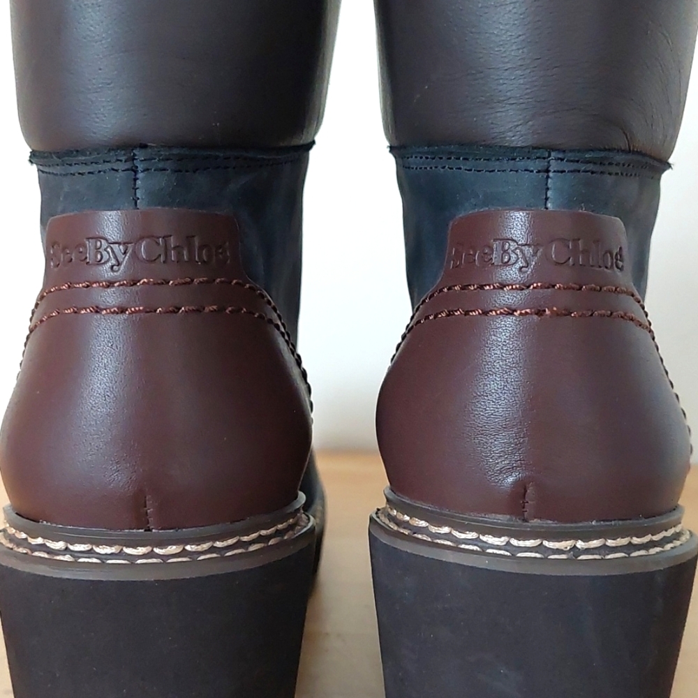 See By Chloe Blue Lace Up Boots with Wedge Heel and Soft Suede - Picture 12 of 16